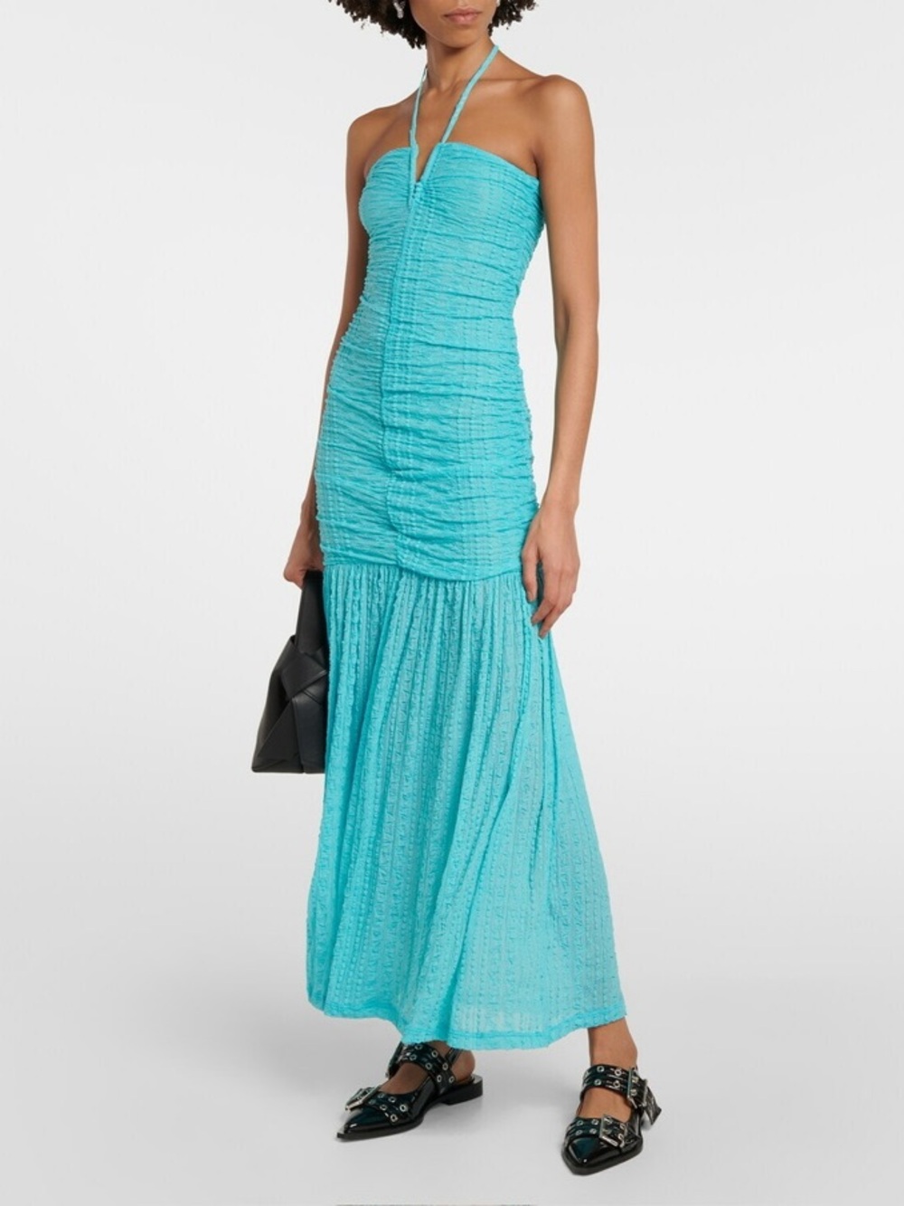 GANNI Strapless Halter Turquoise Maxi Dress